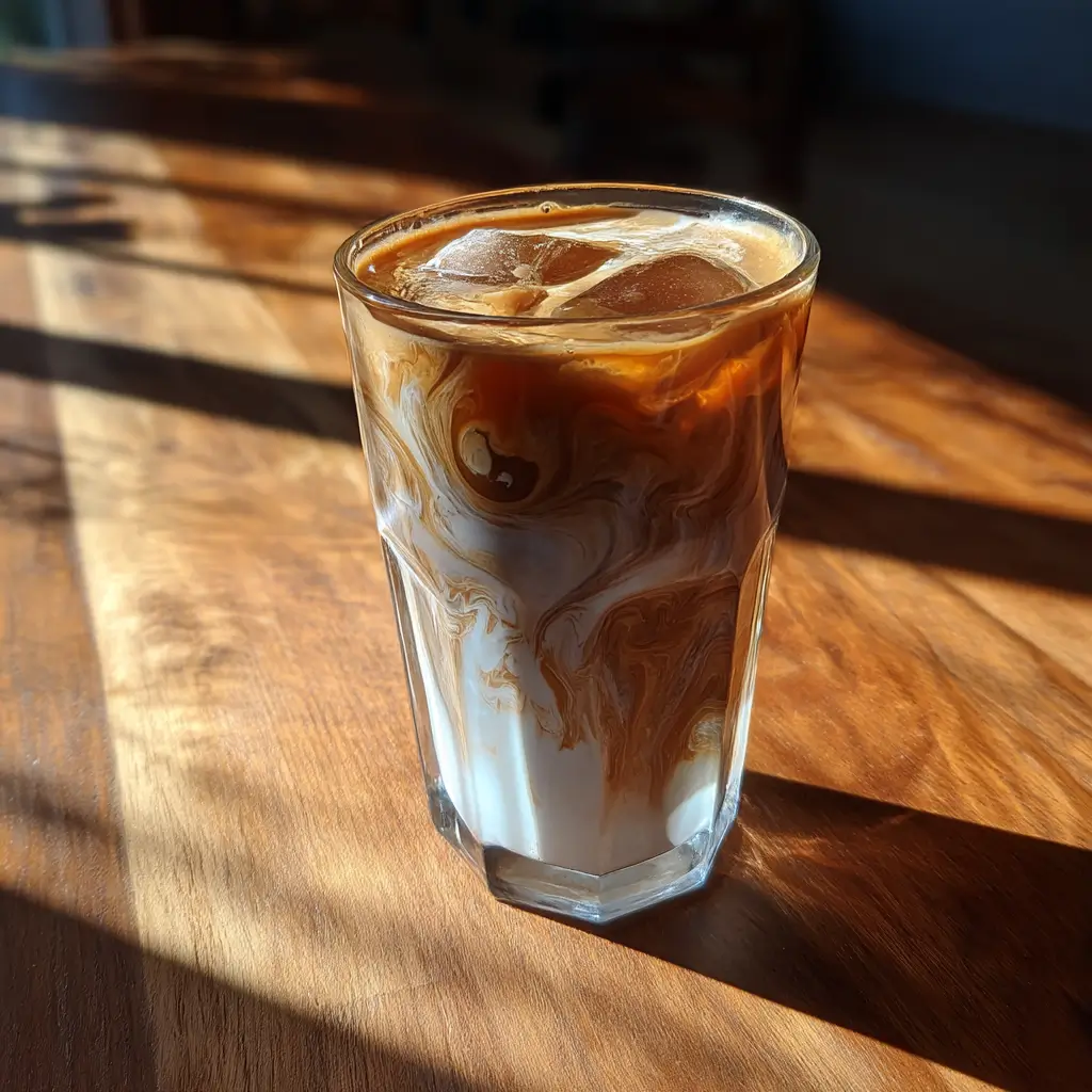 Vegan coffee creamer poured into a mug of black coffee