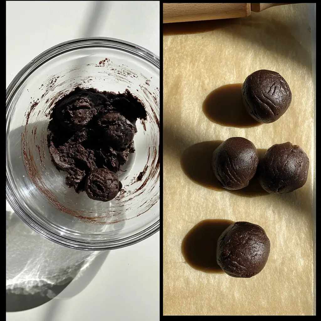 Dairy free chocolate cookie dough scoops on baking tray