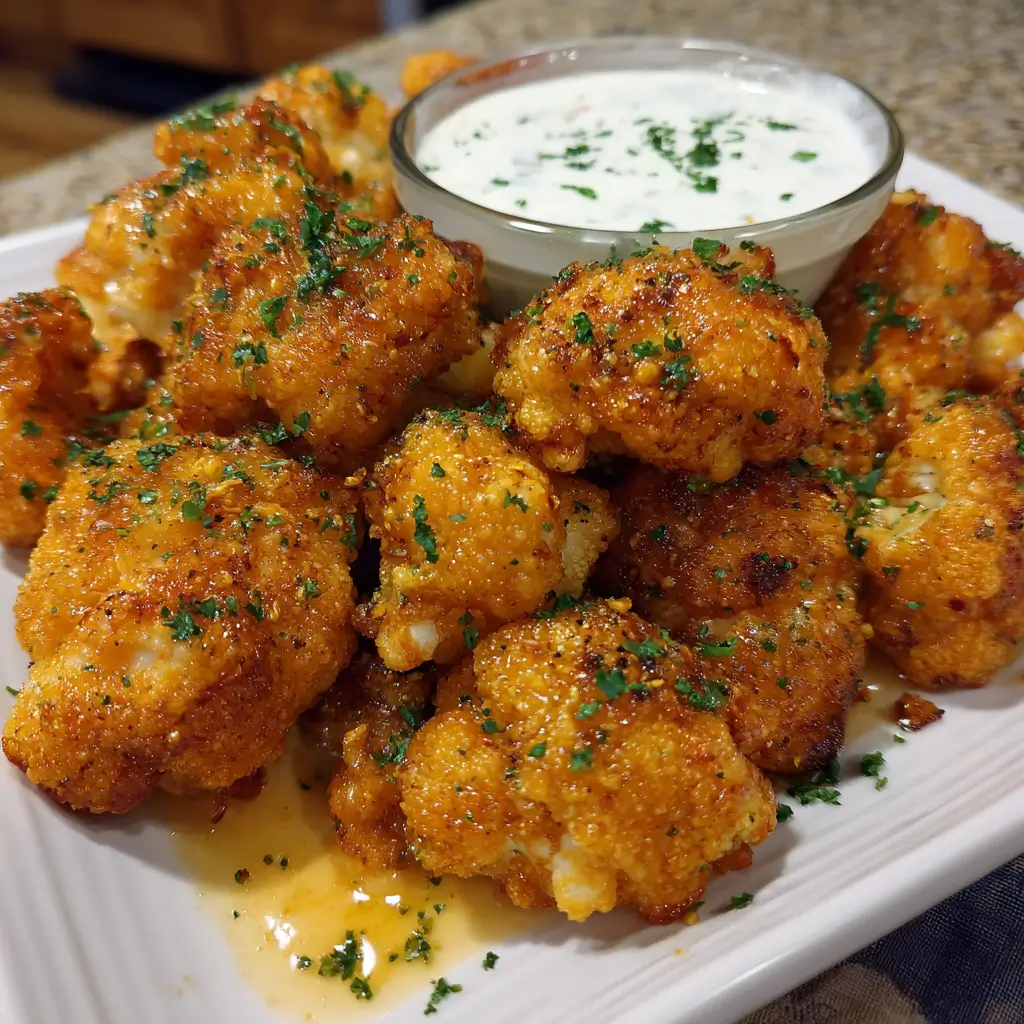 Buffalo cauliflower wings with dairy-free ranch