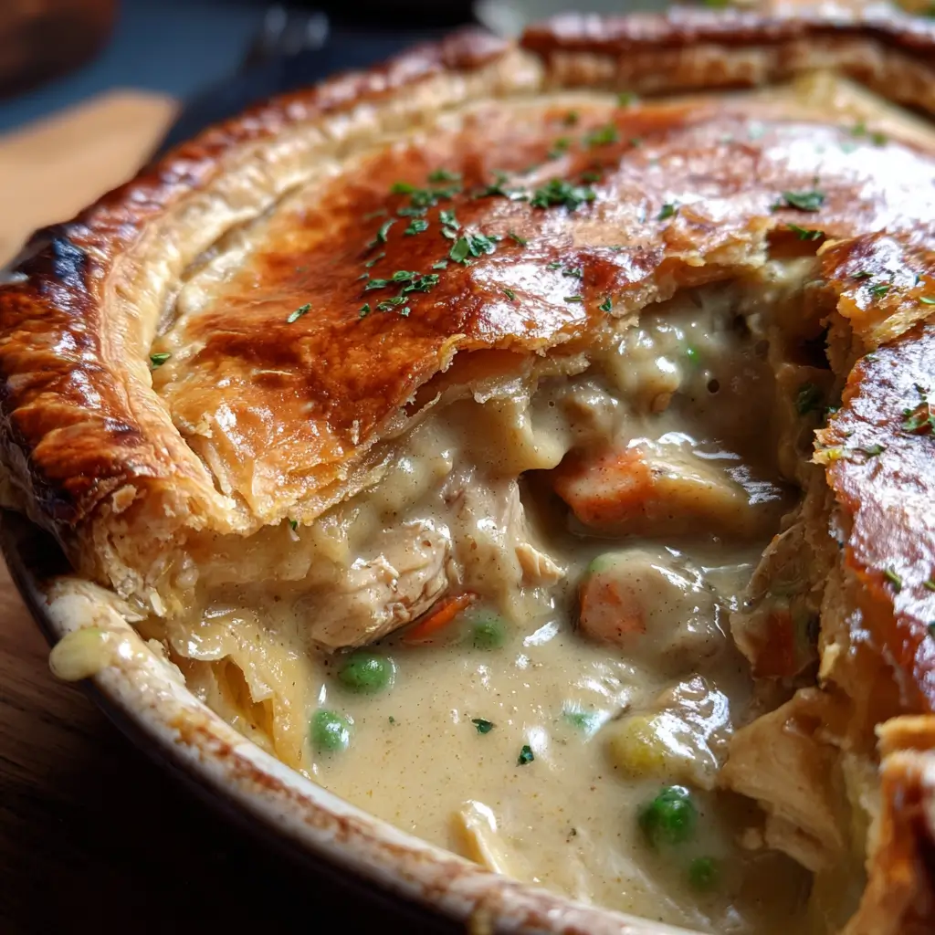 Dairy free chicken pot pie with golden flaky crust