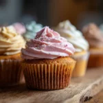 Dairy free cupcakes freshly baked on a rustic wooden table