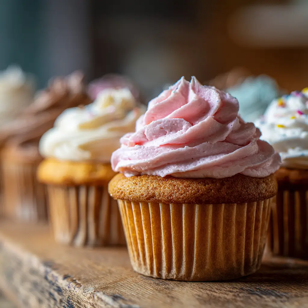 Dairy free cupcakes freshly baked on a rustic table