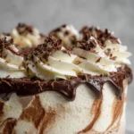 Dairy free ice cream cake with chocolate and vanilla swirls