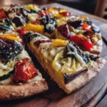 dairy free pizza with roasted veggies and plant-based cheese