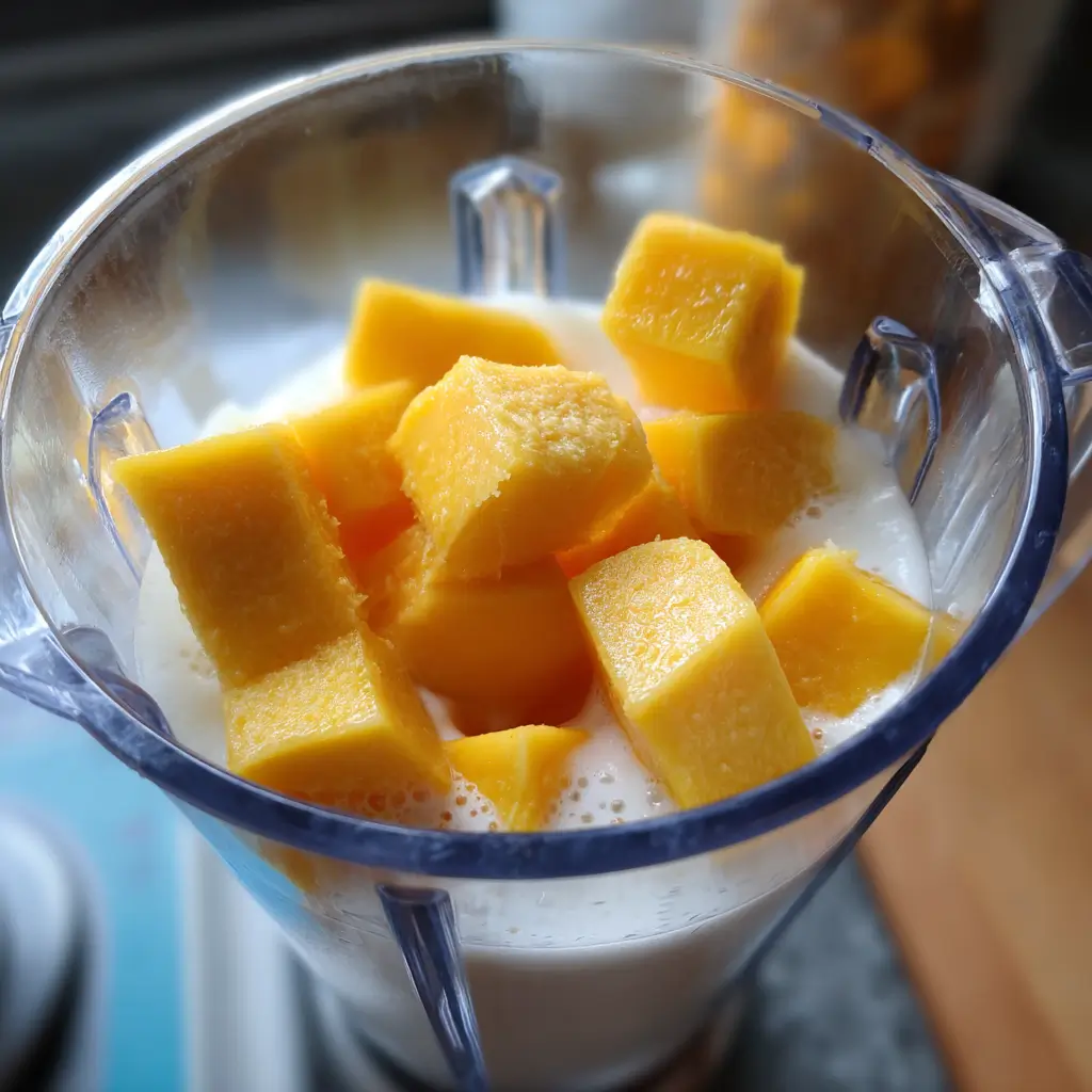 Homemade dairy-free mango sherbet with coconut milk