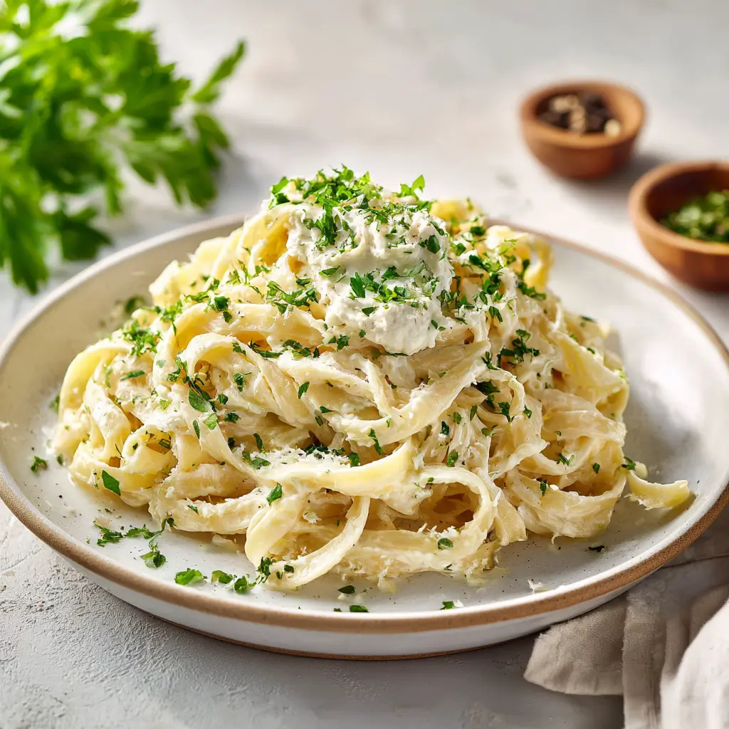 Vegan Alfredo pasta made with cashew dairy free cream
