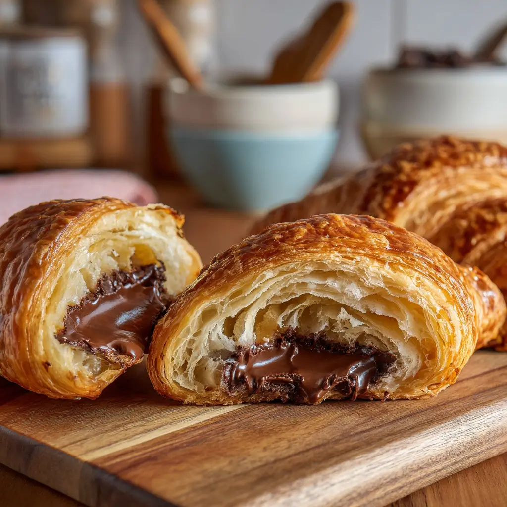 Sweet chocolate-filled dairy-free spelt croissants