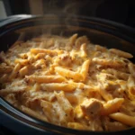 creamy crack chicken penne crock pot with melted cheddar