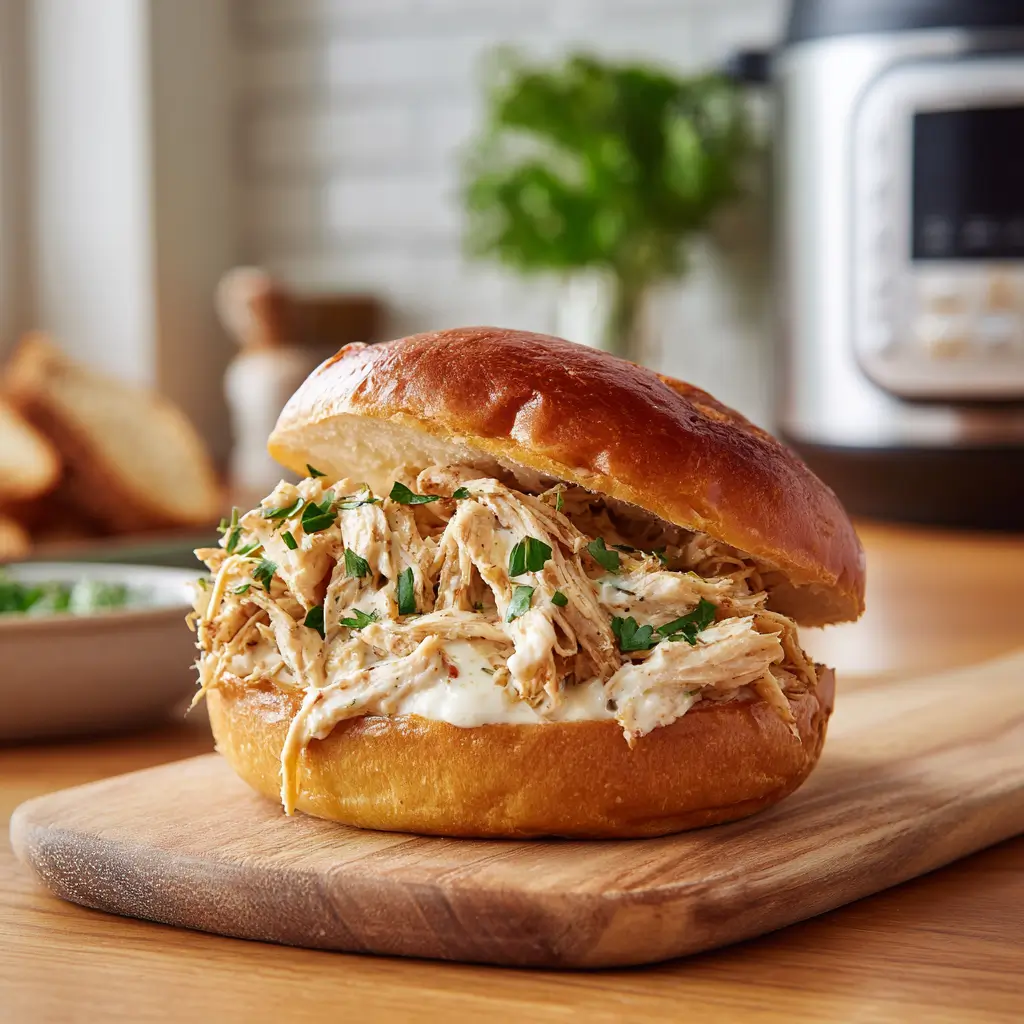crock pot ranch chicken sandwich close-up
