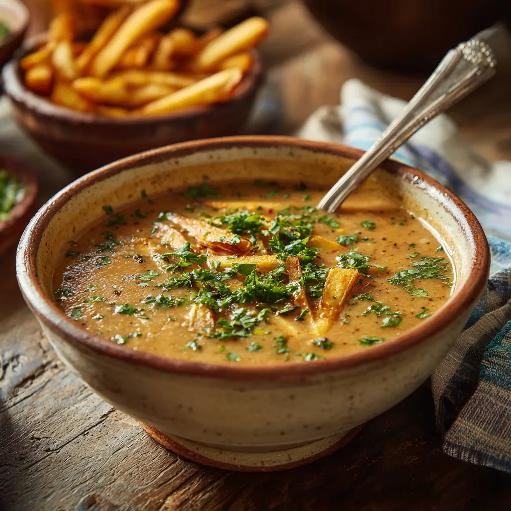 dairy-free Tarija peanut soup with fries