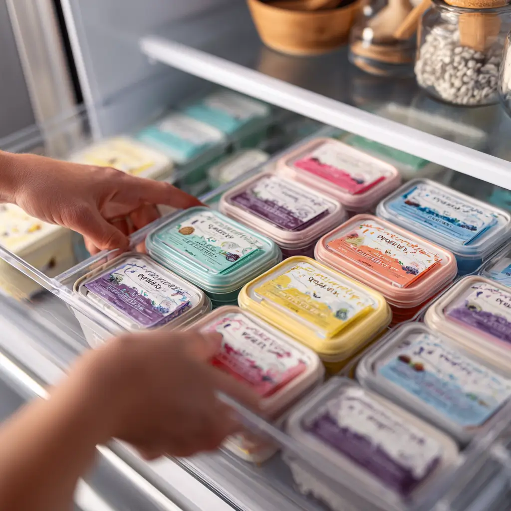 Organizing Store-Bought Dairy Free Sorbet in Freezer
