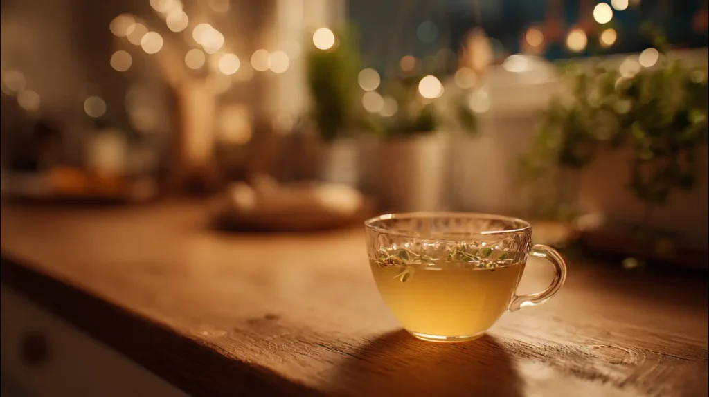 Warm gelatin drink in a quiet kitchen at night